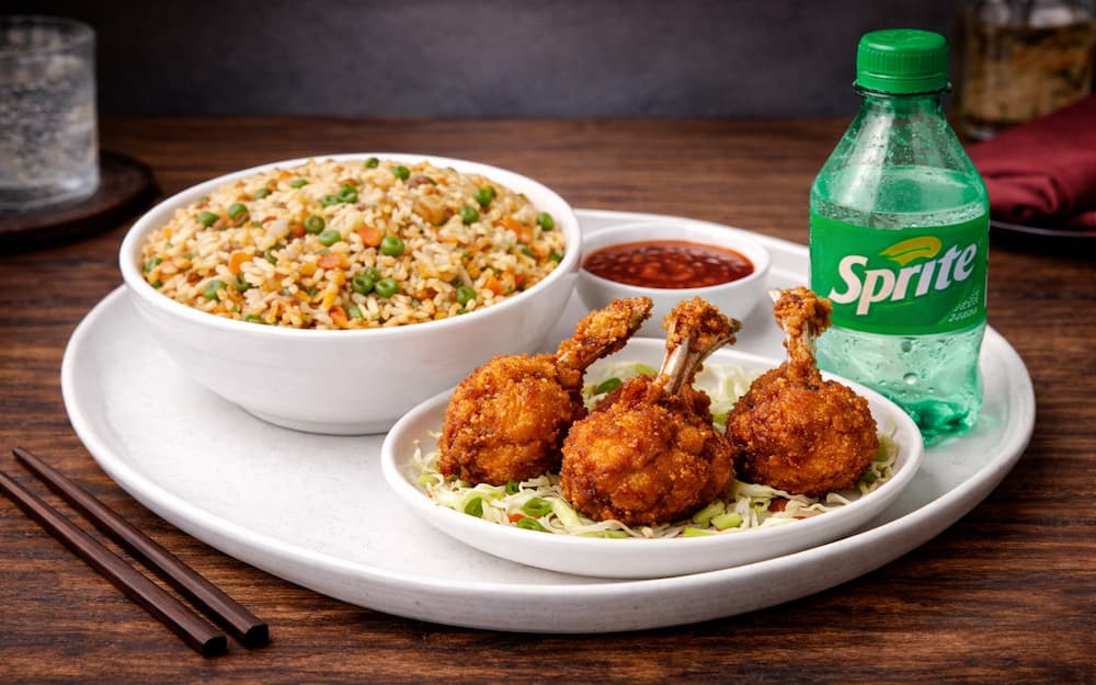 Chicken Fried Rice + Chicken Lollipop + Soft Drink