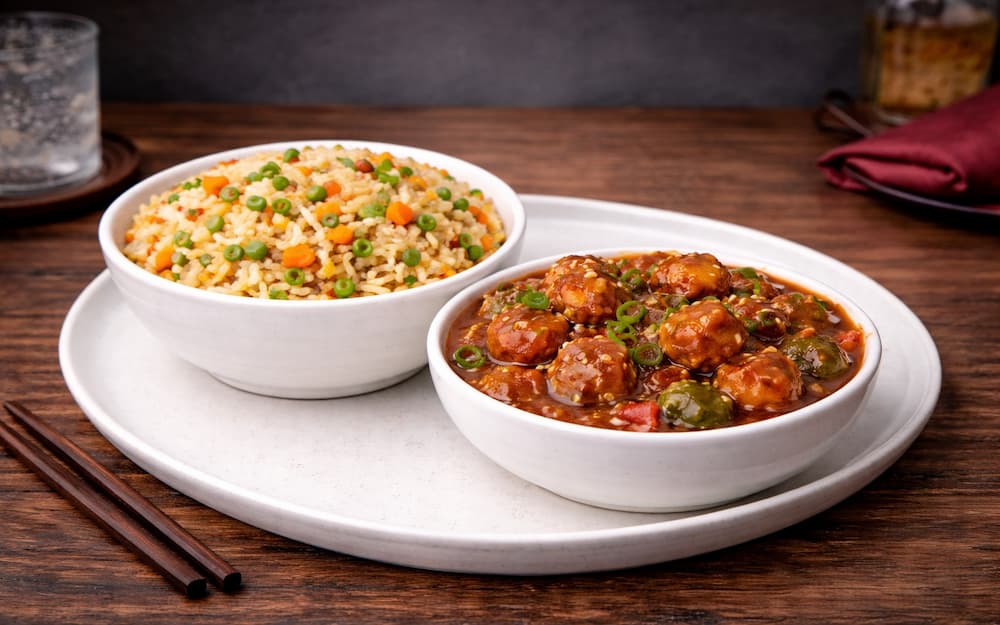 Veg Fried Rice + Veg Manchurian Gravy